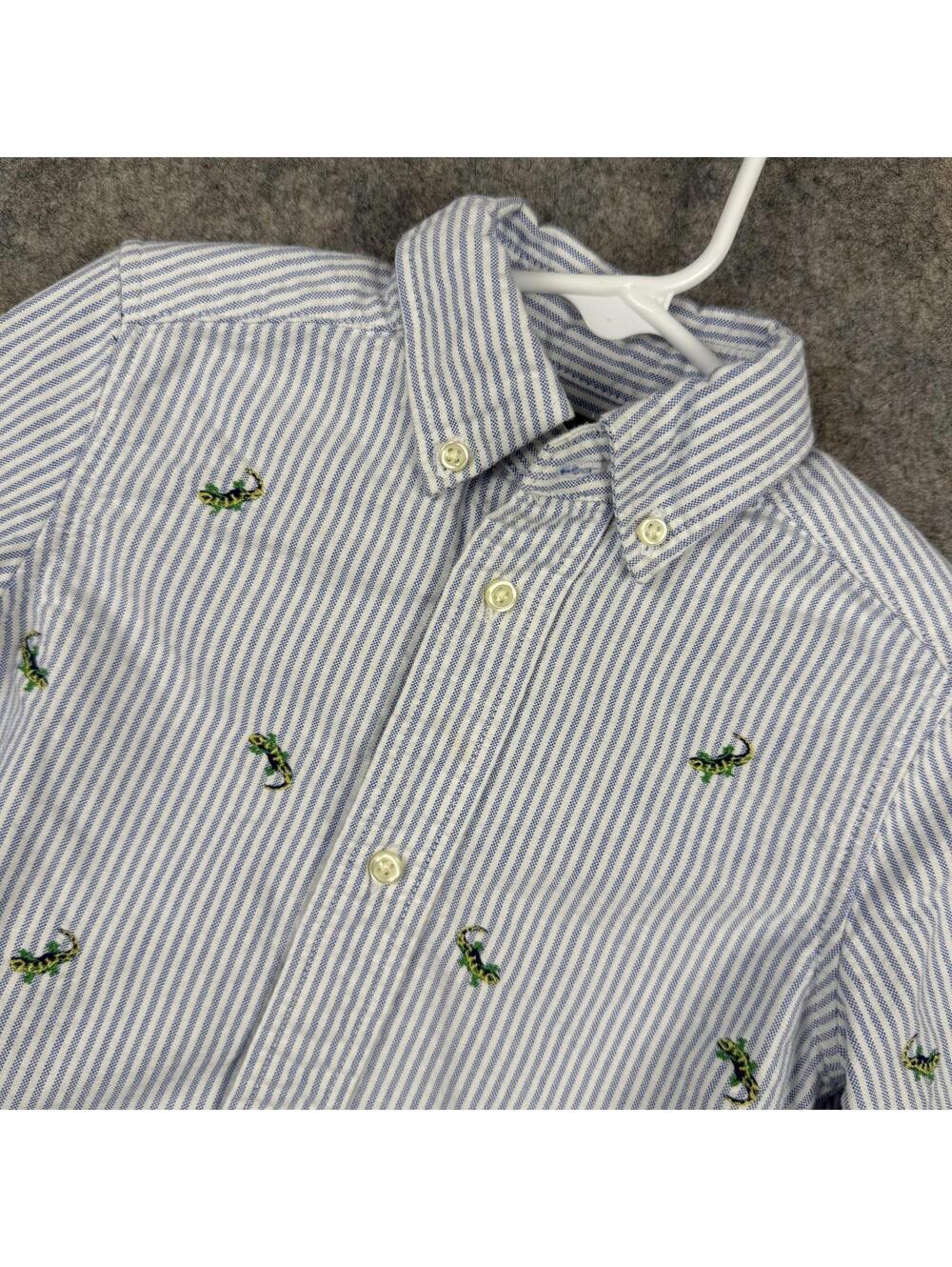 Ralph Lauren Long Sleeve Button Front Shirt Blue White Stripe Lizard 3T 577
